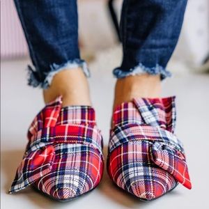 Warmest Wishes Red Plaid Flat Mules